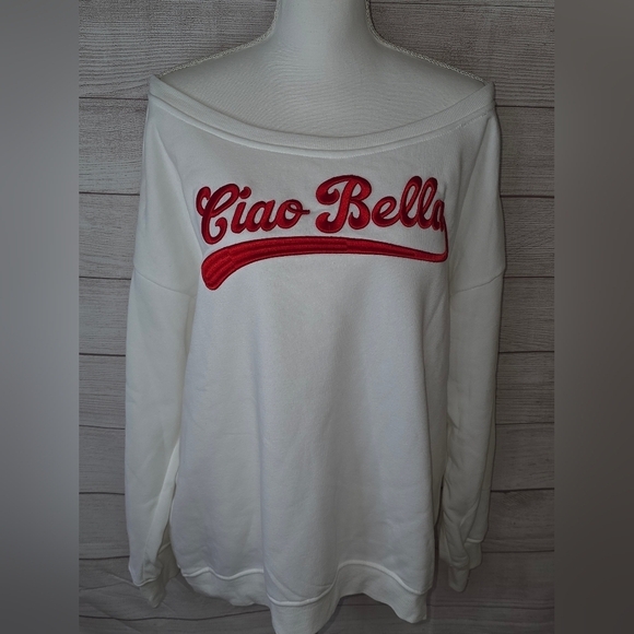 Better Together Tops - Better Together Embroidered Off Shoulder Sweatshirt Size XL